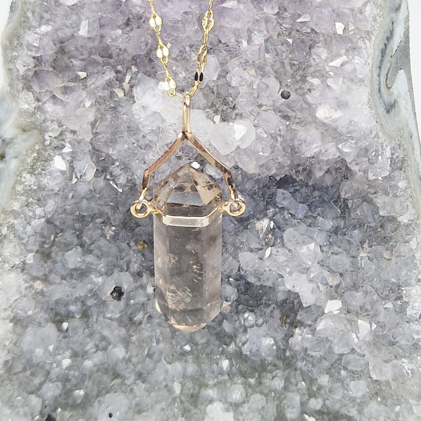 Smoky Quartz Pendant with Double Point – Gold