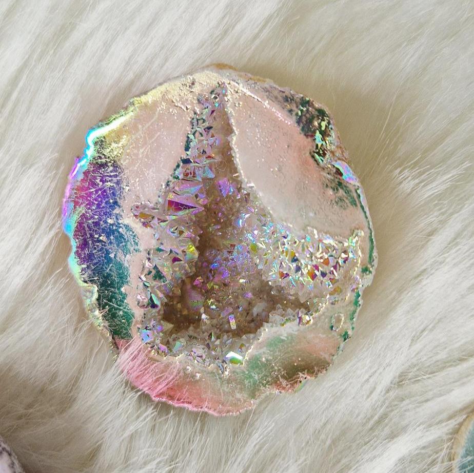 Mystery Aura White Agate Geode