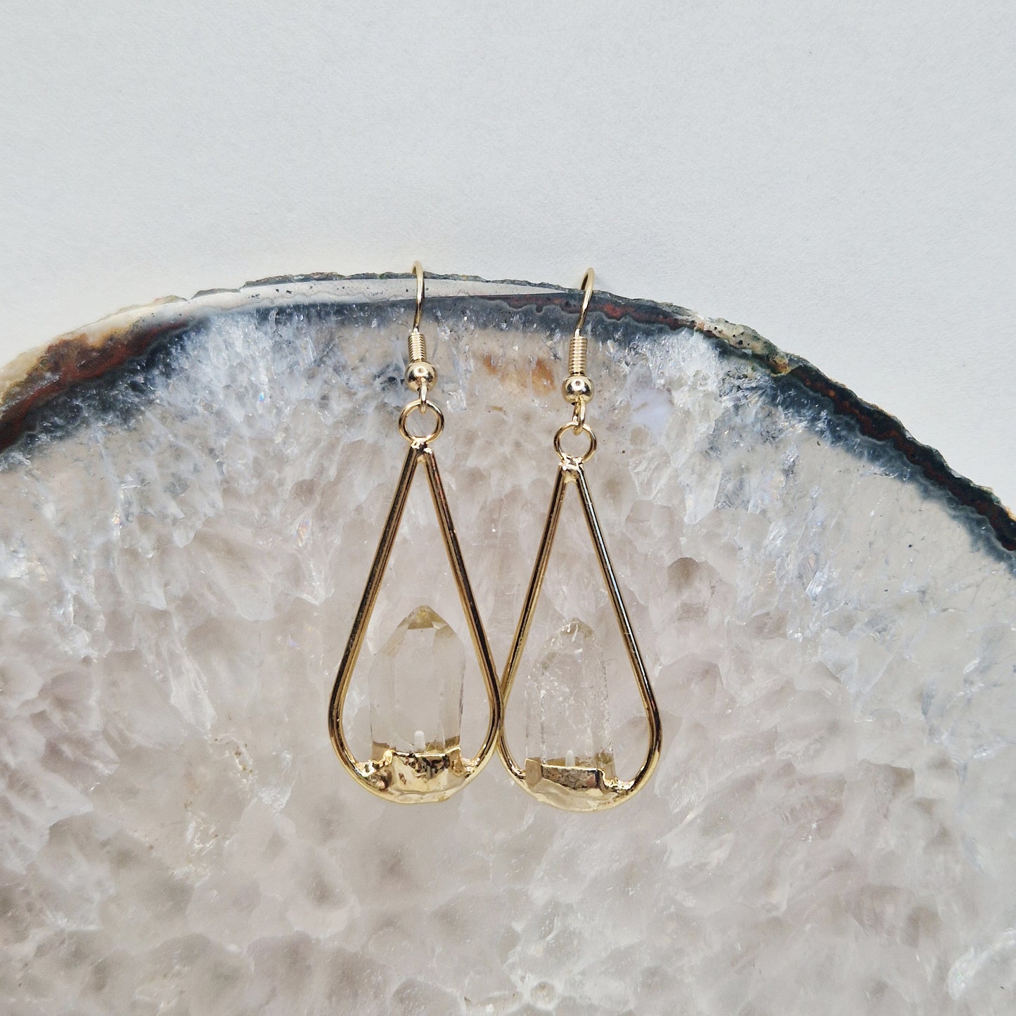 Clear Quartz Gold Drop - Earings