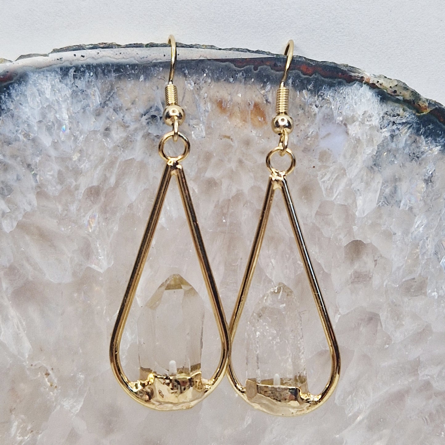 Clear Quartz Gold Drop - Earings