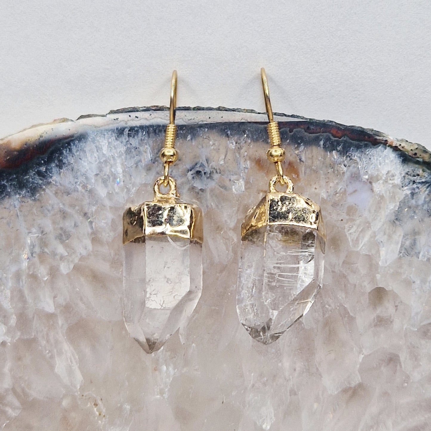 Clear Quartz Gold point - Earrings