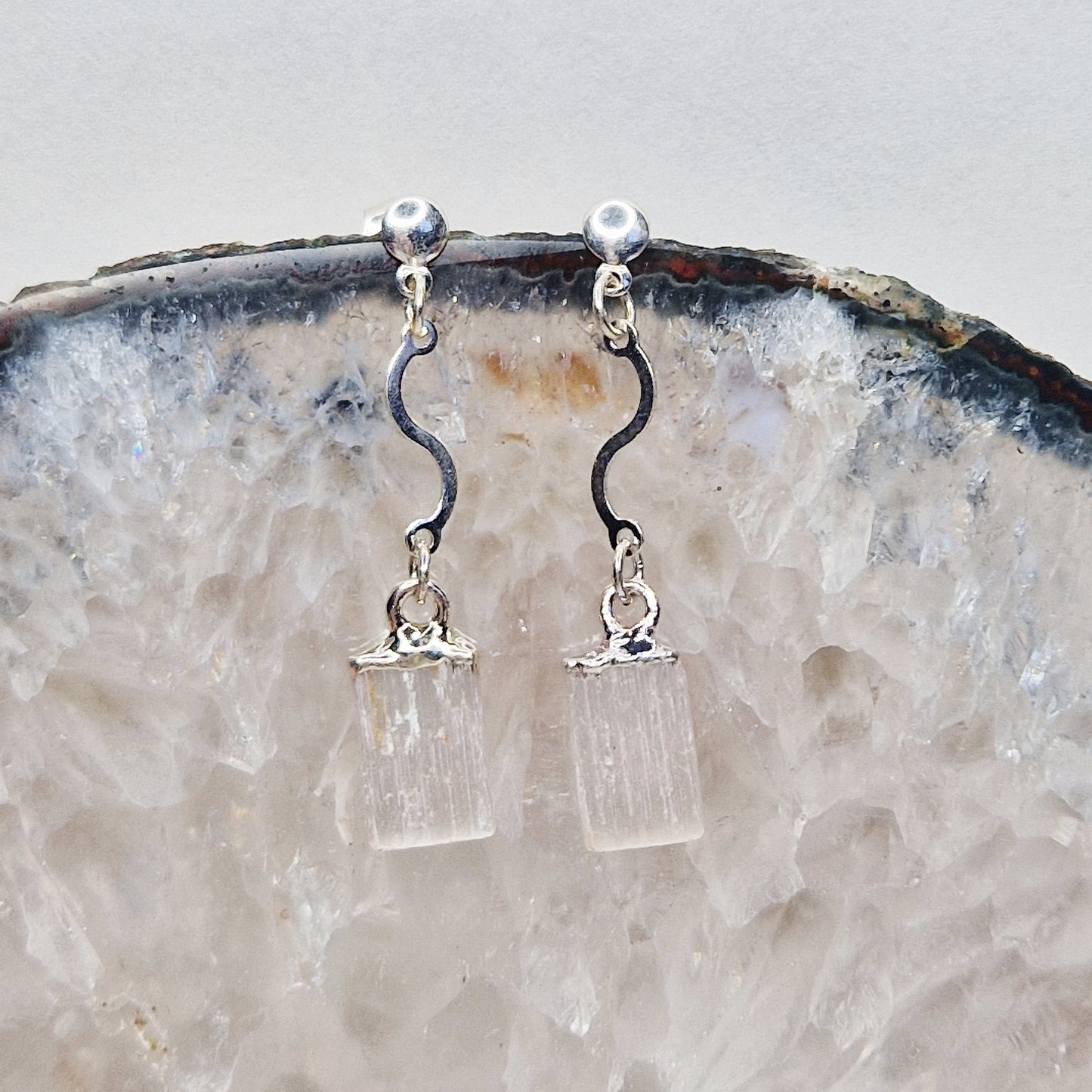 Selenite Silver bent - Earrings