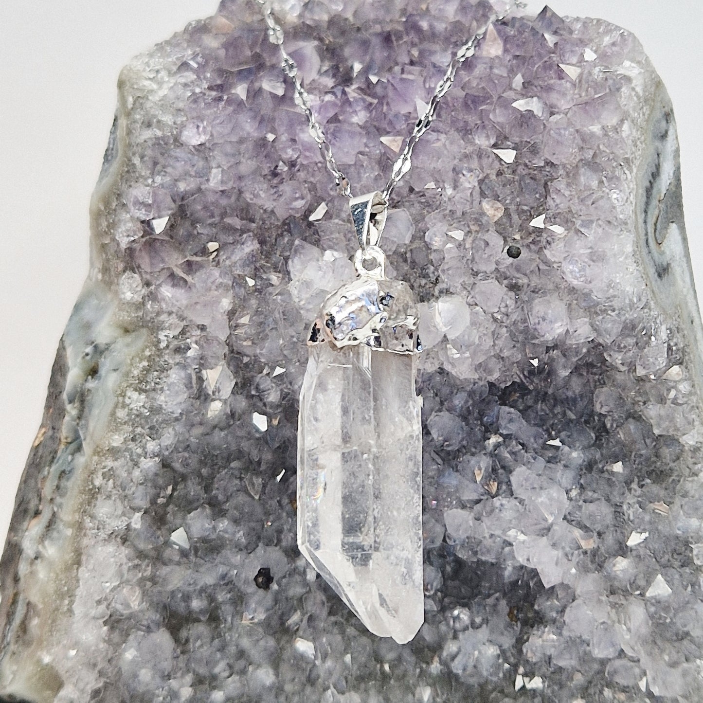 Clear Quartz Point Pendant with Necklace - silver