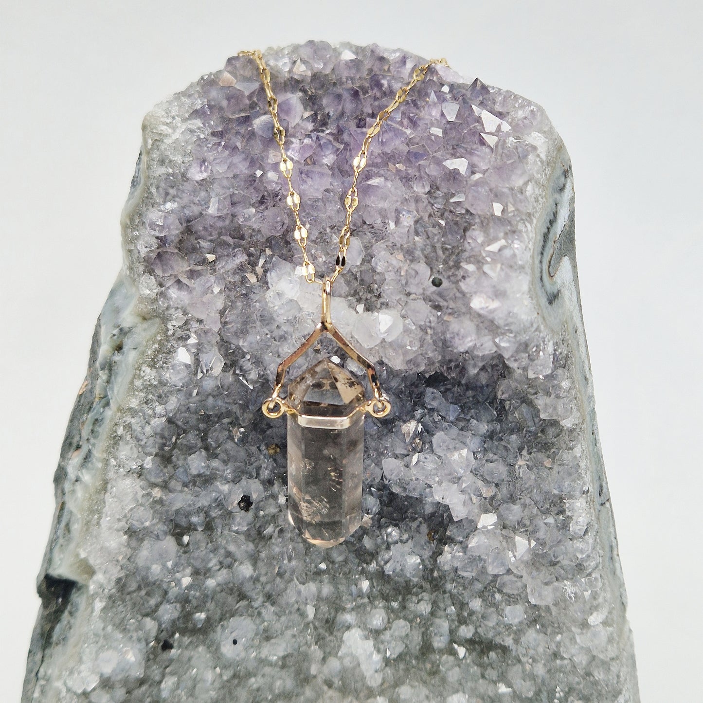 Smoky Quartz DT Pendant with Necklace – Gold