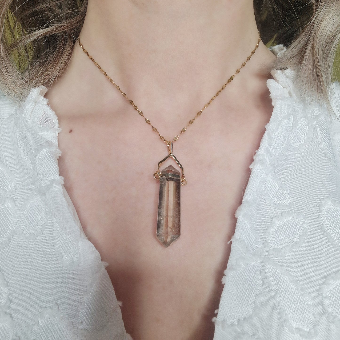 Smoky Quartz DT Pendant with Necklace – Gold