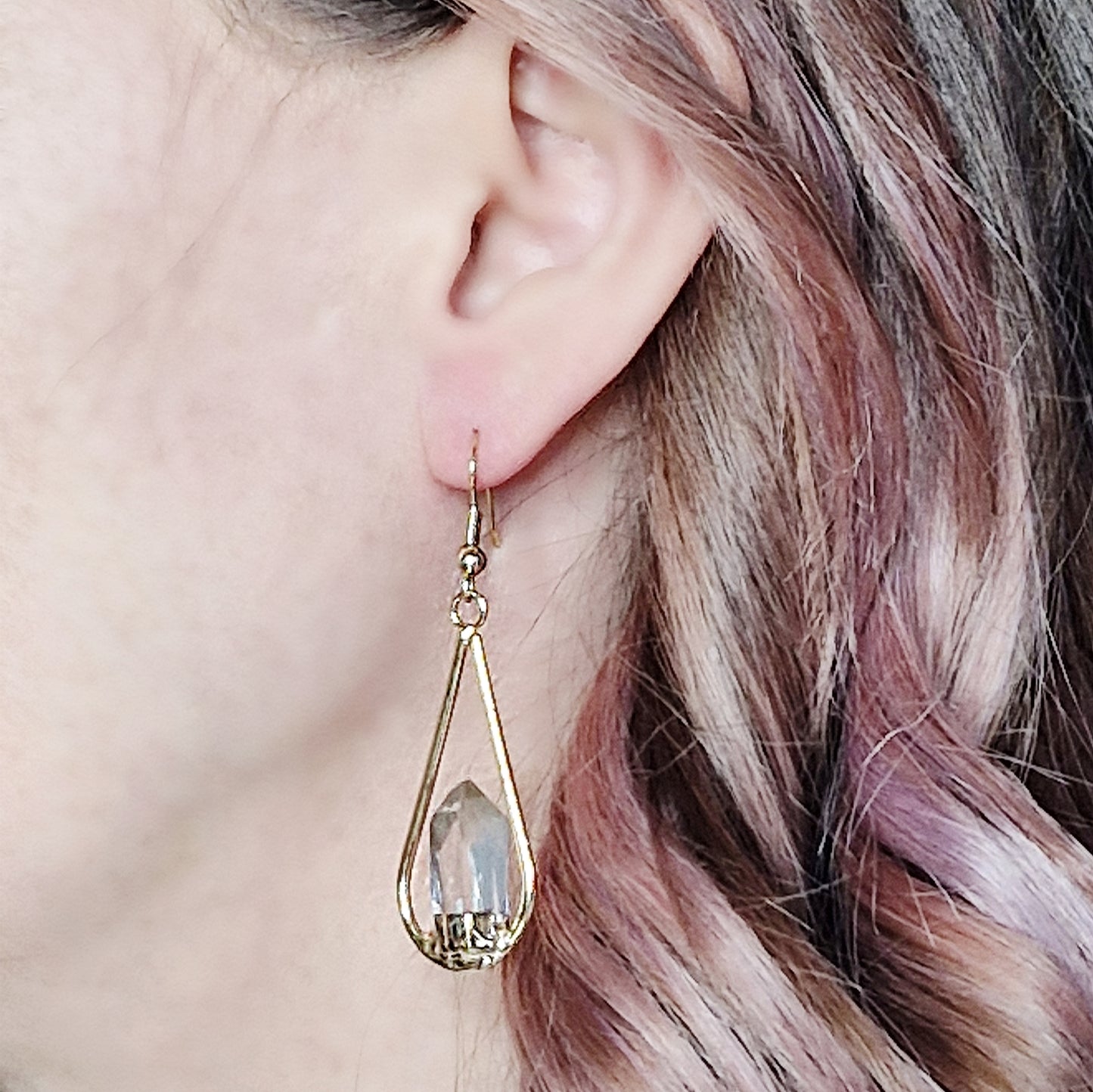 Clear Quartz Gold Drop - Earings