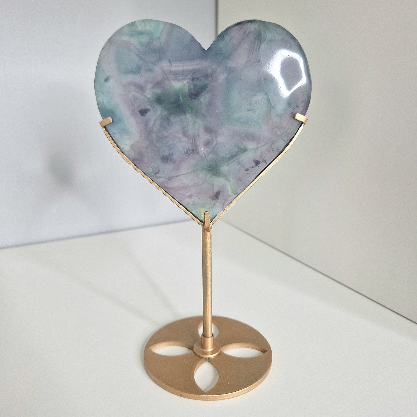 Rainbow Fluorite heart on holder