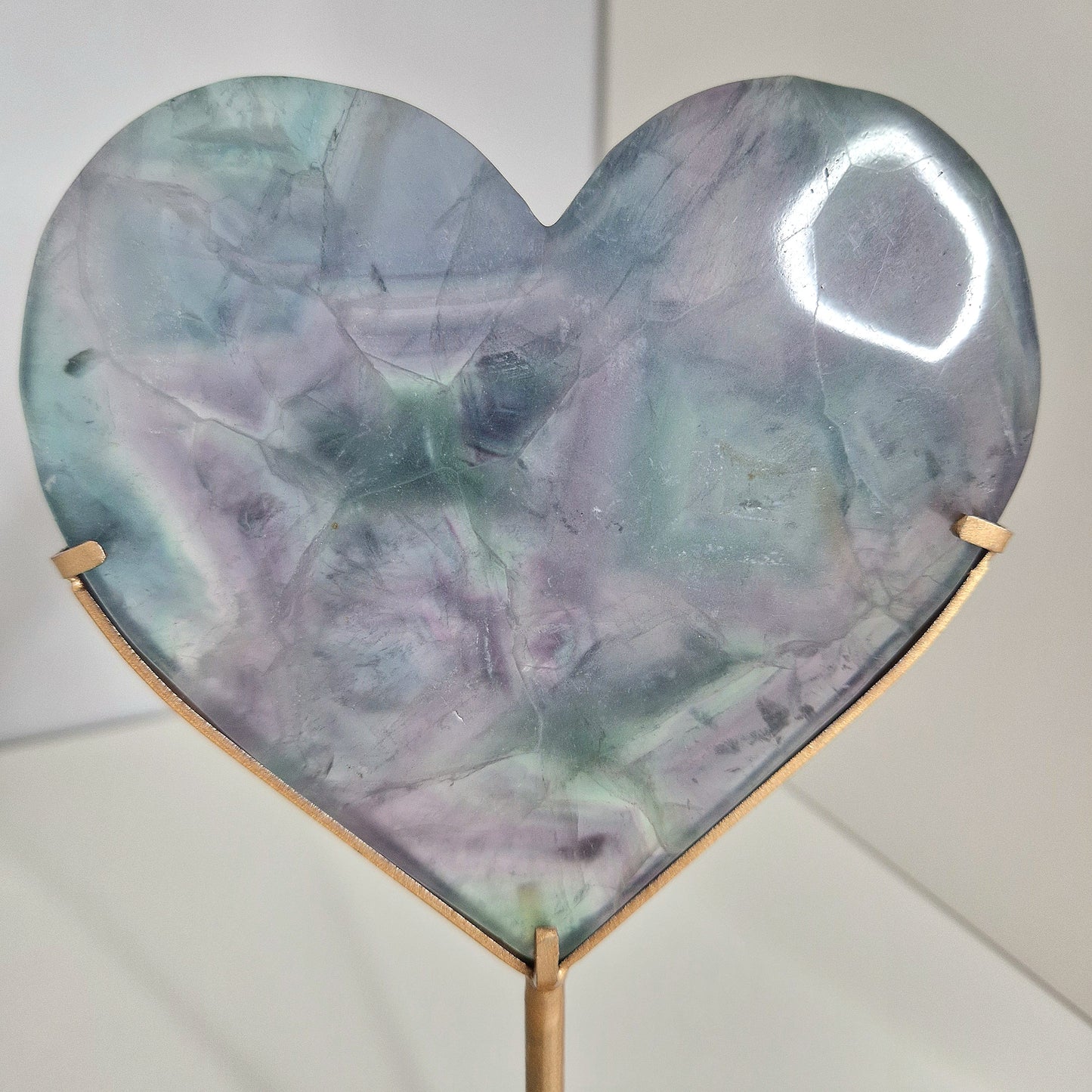 Rainbow Fluorite heart on holder